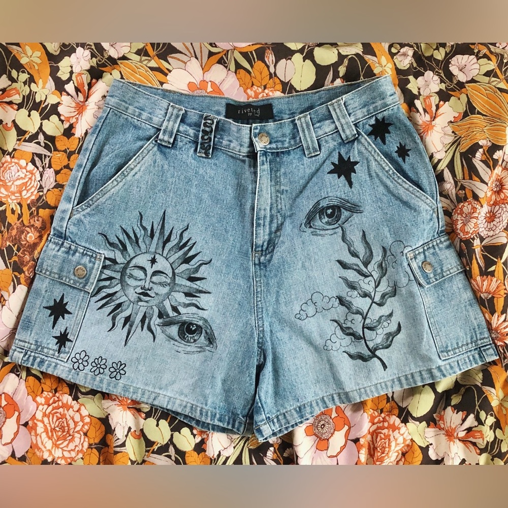 Hand Embellished Denim Shorts - One of a kind Handmade Jean Shorts